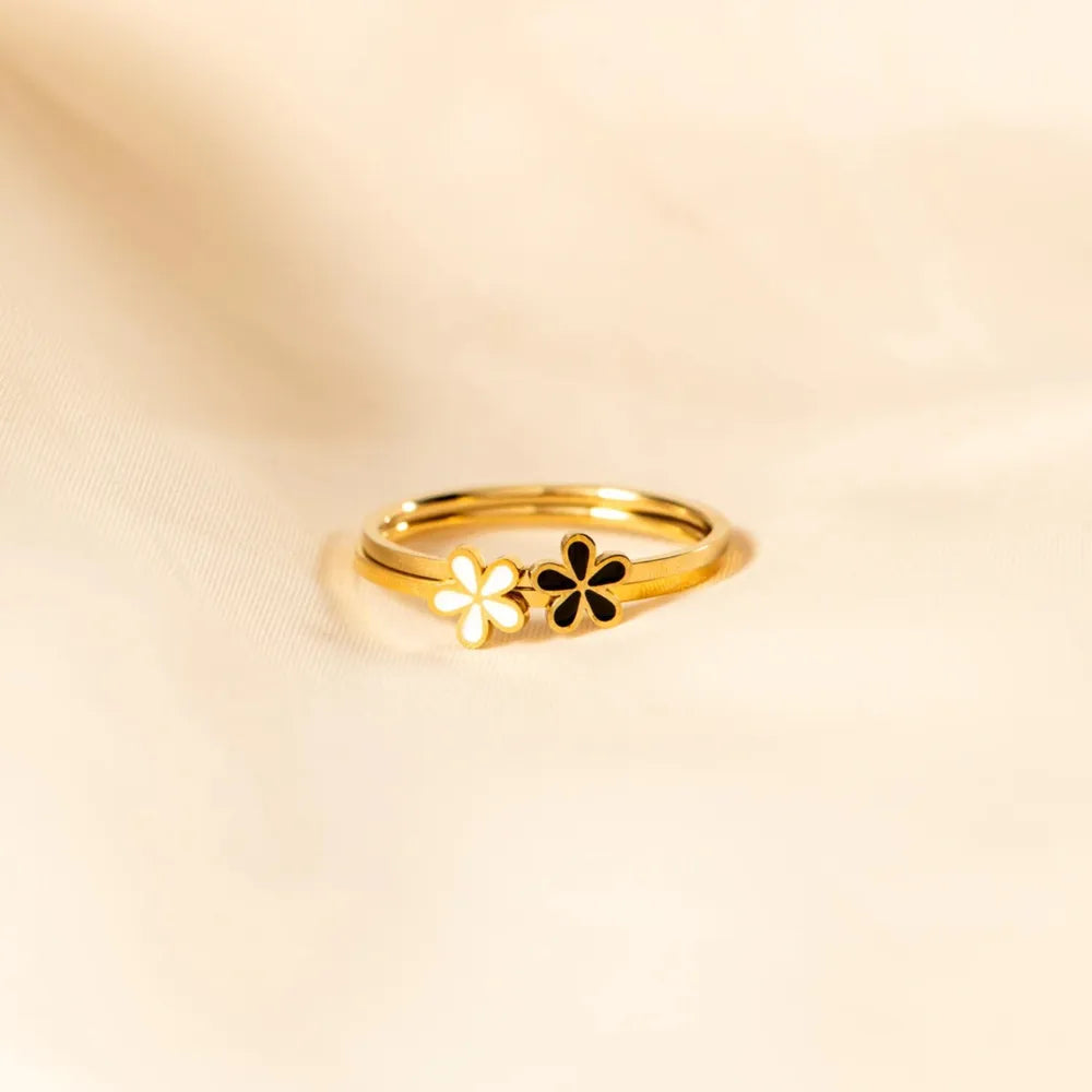 Silver Enamel Flower Ring
