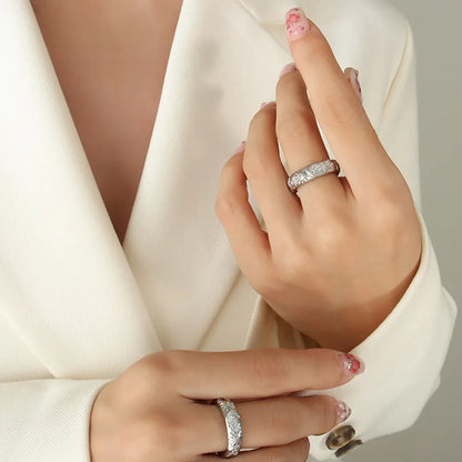 Star Moon Shaped Sparkling Zircon Design Ring Titanium Steel Handmade Jewelry for Girls